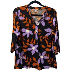 Carolyn Taylor Blouse Sz 1X Floral Blouse 3/4 Sleeve Blouse Top